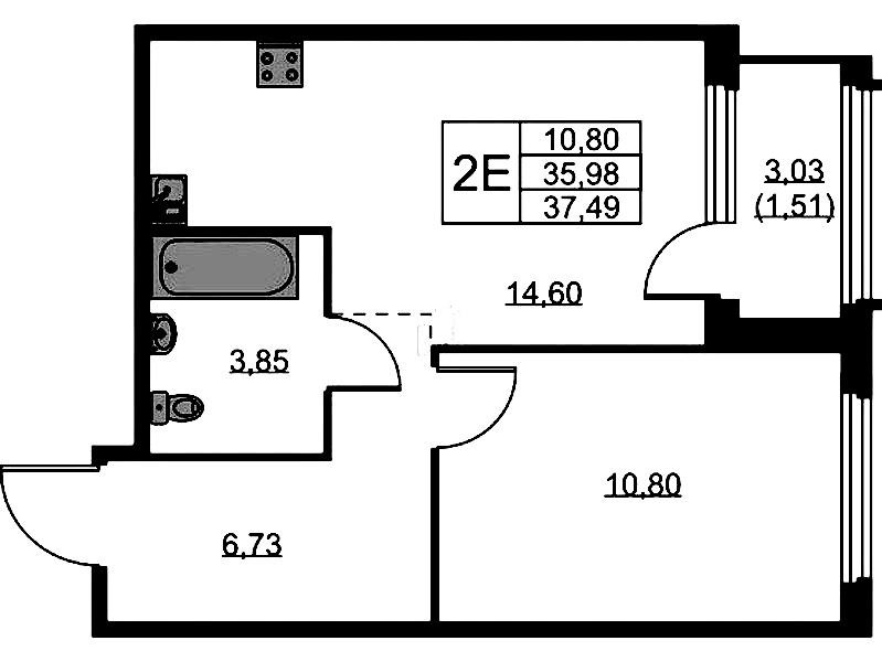 1-комнатная квартира 37.49 м², 10/15 эт., ЖК «GloraX Парголово»